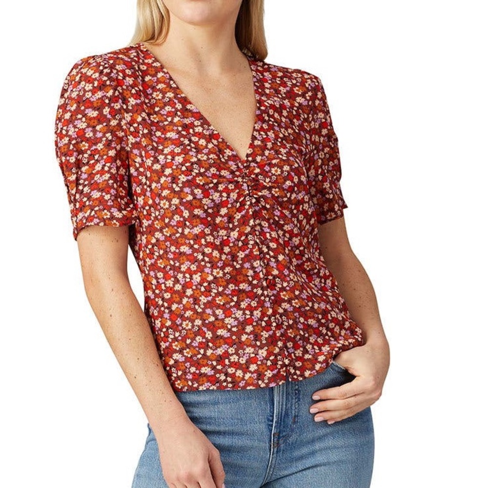Madewell Burgundy Ditsy Floral Rosalie‎ Top